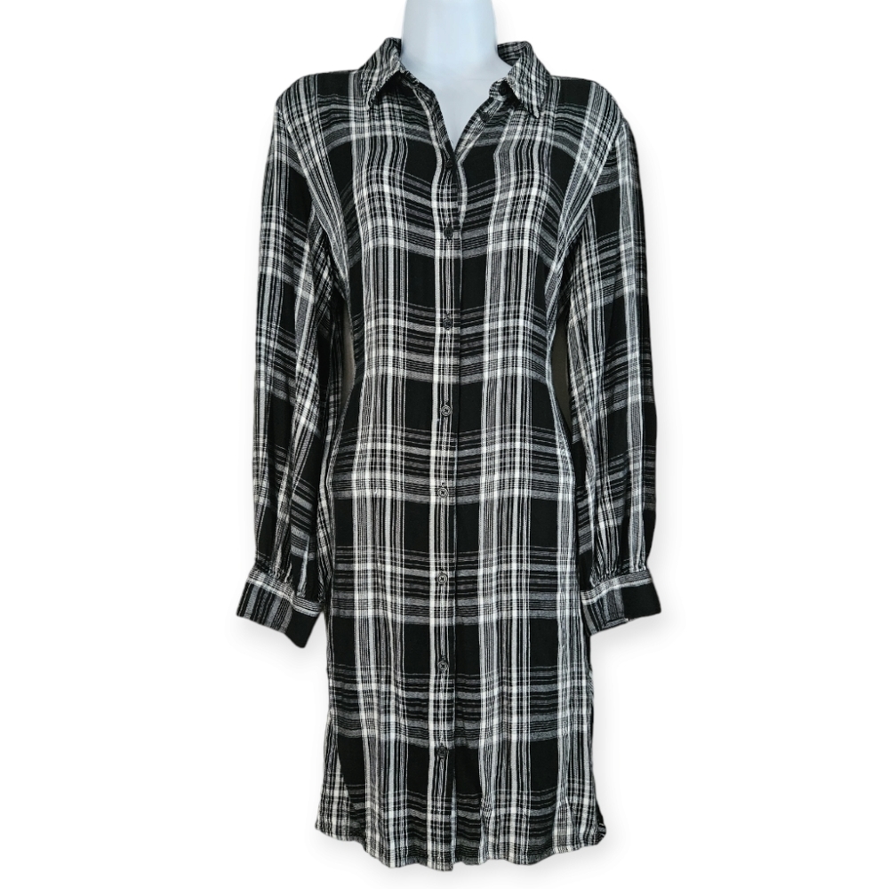 NWOT Lou & Grey black & white plaid shirt dress Womens Medium